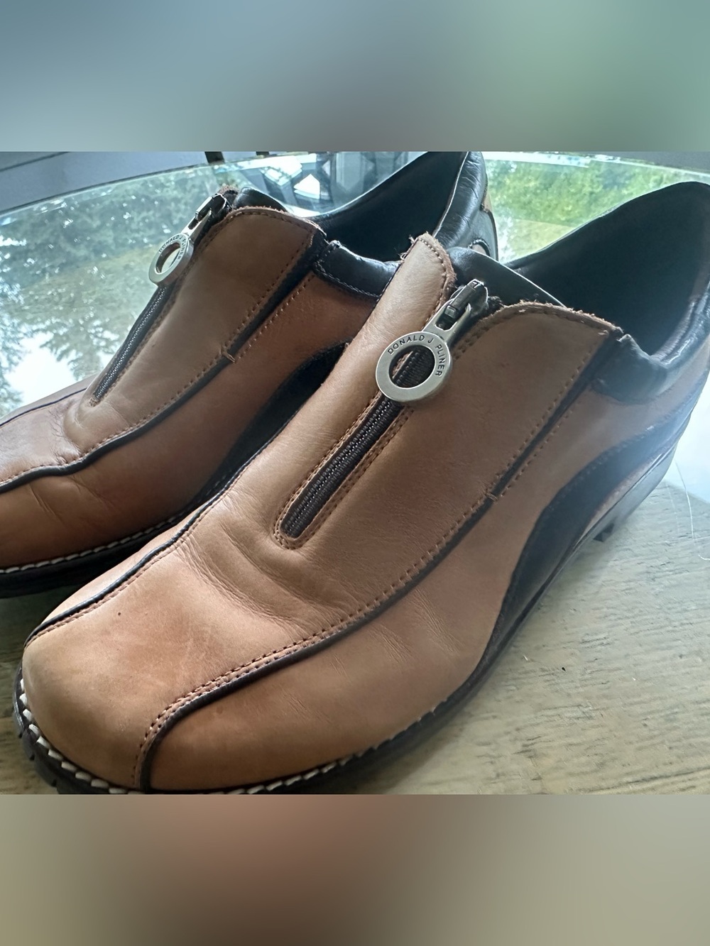 Donald J Pliner Sport Loafer Tan Leather Slip-On Zipper Shoes 8.5***